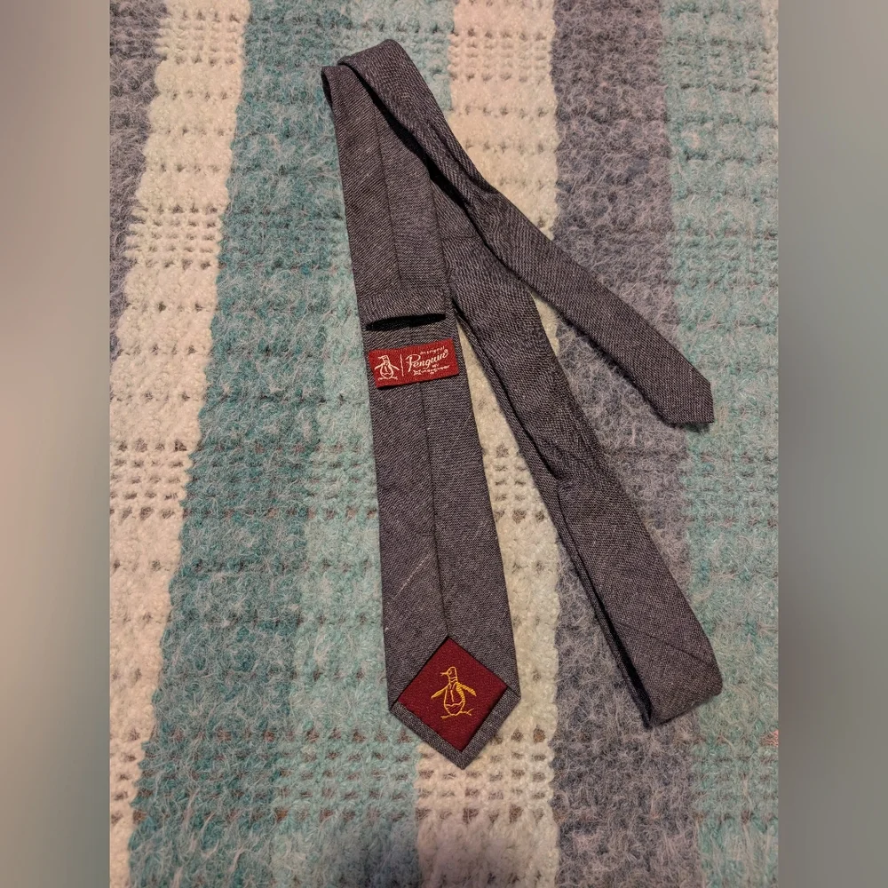 Penguin Classic Men's Charcoal Gray Slim Tie Linen Cotton‎ Blend